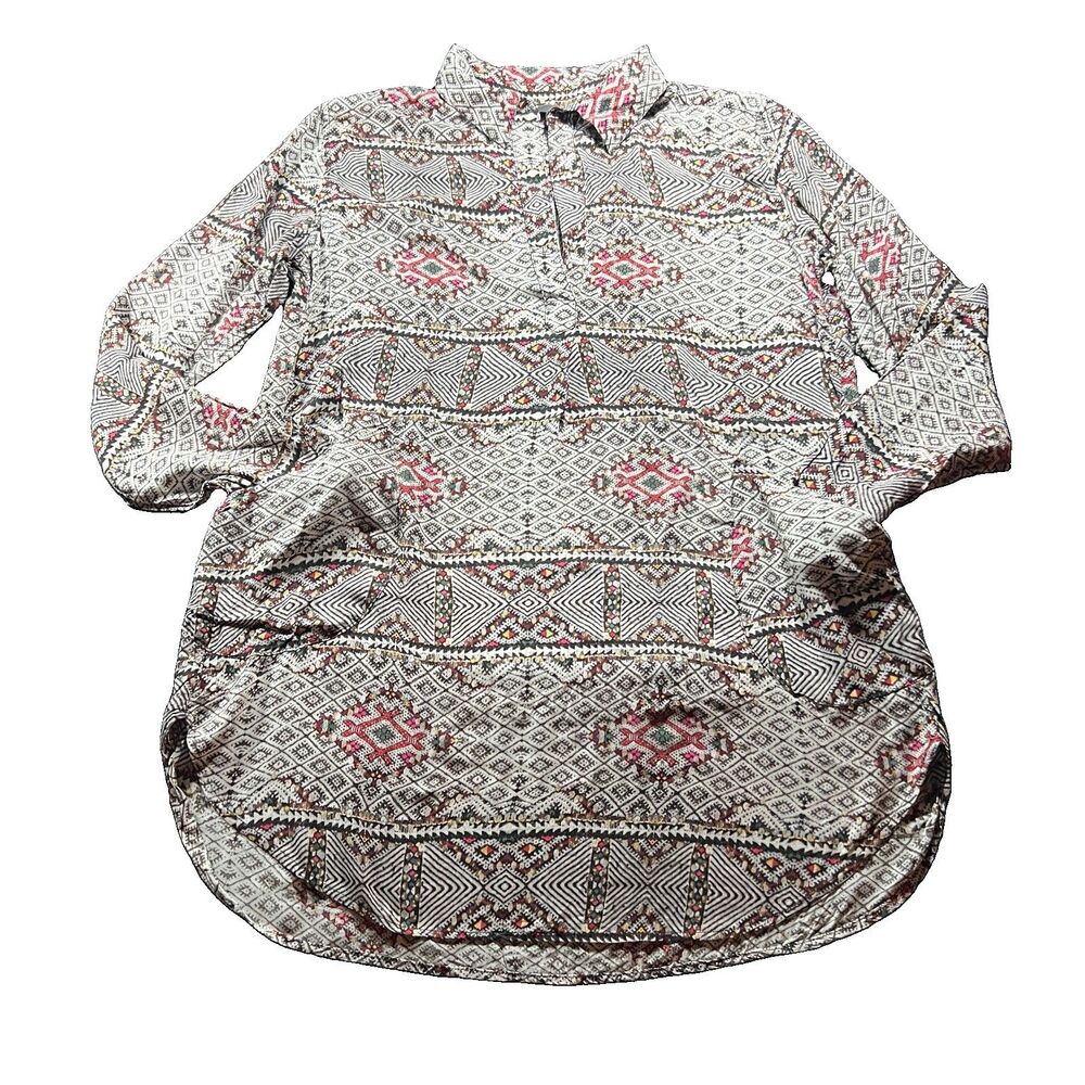 Tysa Relaxed Tunic Geometric Print Long Sleeve Brown 2 Medium